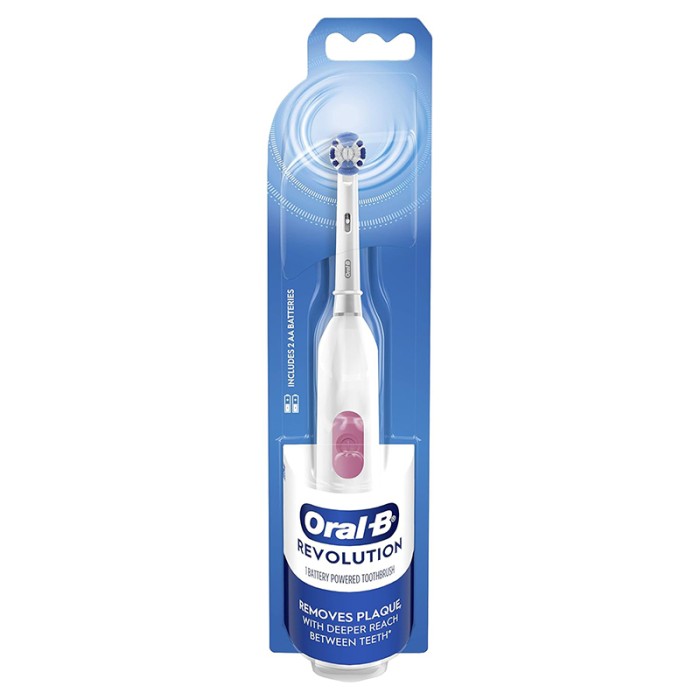 Oral B Revolution Battery Toothbrush 1 Brush Head with 2min timer and round brush head, 2 AA Batteries included