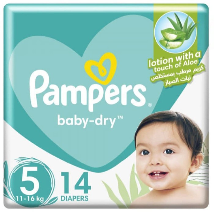 Pampers Baby-Dry Diapers, Size 5, 11-16Kg, Up To 100% Leakage Protection Over 12 Hours And Bigger, Wider Sides For Comfort, 14 Baby Diapers