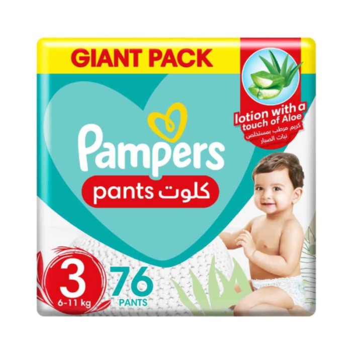 Pampers Baby - Dry Pants Diapers with Aloe Vera Lotion, 360 Fit, Size 3, 6 - 11kg, Giant Pack, 76 Count