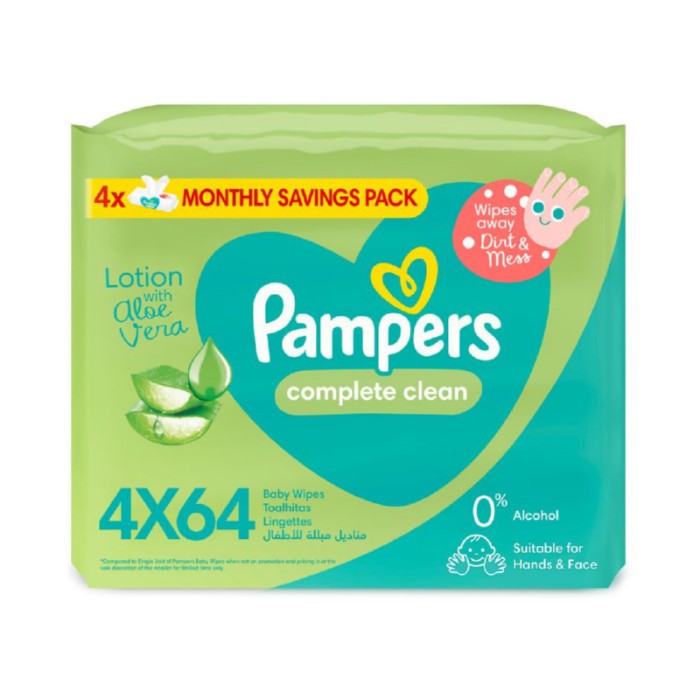 Pampers Complete Clean Baby Wipes with Aloe Vera Lotion, 4 Packs, 256 Count