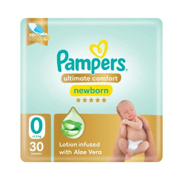 Pampers Premium Care Newborn Taped Diapers, Size 0, < 2.5kg, Softest Absorption for Ultimate Skin Protection, 30 Count