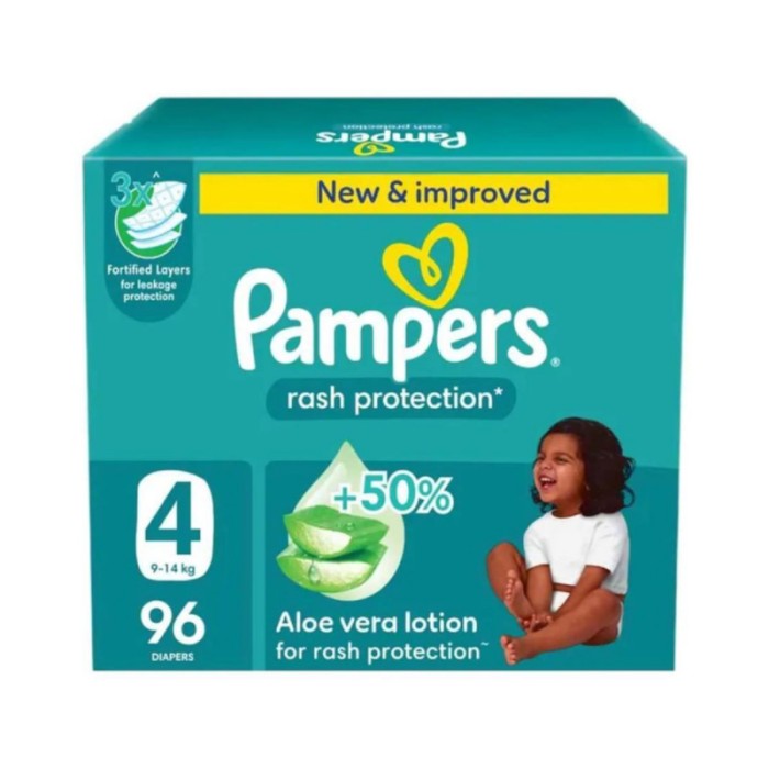 Pampers Rash Protection Baby Diapers - Jumbo Box - Size 4 - 9 - 14 Kg - 96 Count