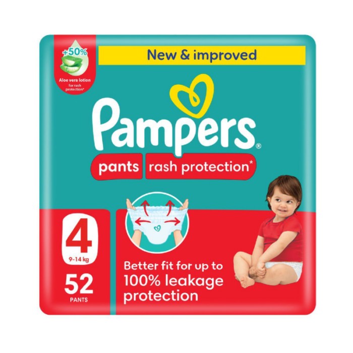 Pampers Rash Protection Diaper Pants - Size 4 - 9 - 14kg - 52 Pcs