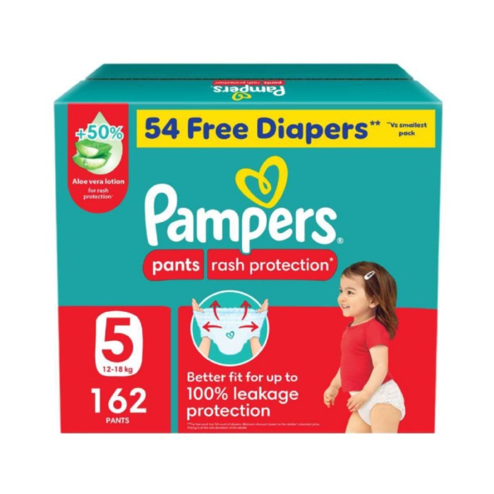 Pampers Rash Protection Diaper Pants - Size 5 - 12 - 18 kg - 162 Count