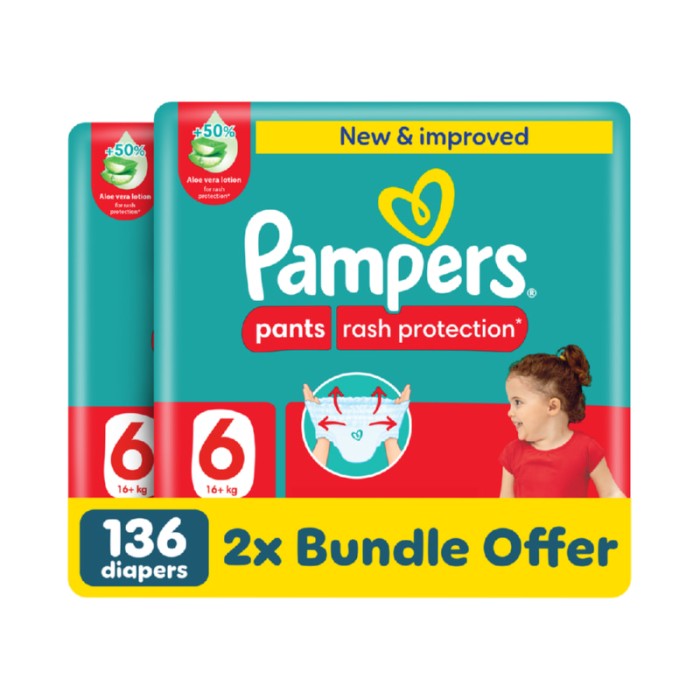 Pampers Rash Protection Diaper Pants - Size 6 - 16+ kg - Pack of 2 - 136 Pcs