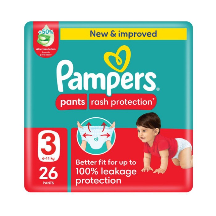 Pampers Rash Protection Diapers Pants With Aloe Vera - Size 3 - 6 - 11kg - 26 Pcs