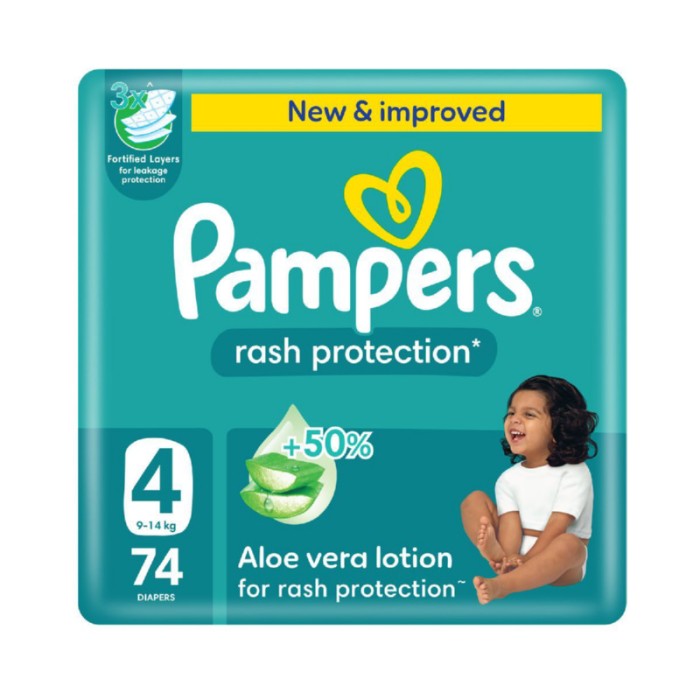 Pampers Rash Protection Taped Diapers - Giant Pack - Size 4 - 9 - 14 kg - 74 Pcs