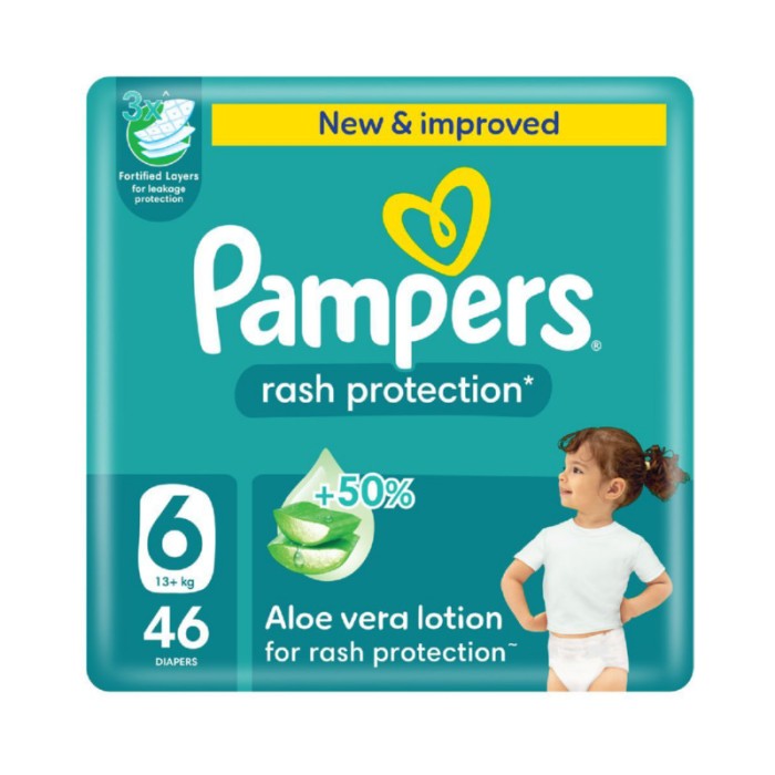 Pampers Rash Protection Taped Diapers - Giant Pack - Size 6 - 13 Plus kg - 46 Pcs