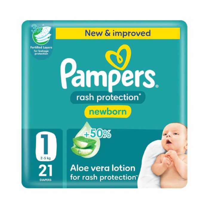 Pampers Rash Protection Taped Diapers - Size 1 - 2 - 5 kg - 21 Pcs