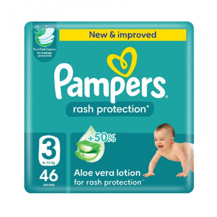 Pampers Rash Protection Taped Diapers - Size 3 - 6 - 10 kg - 46 Pcs
