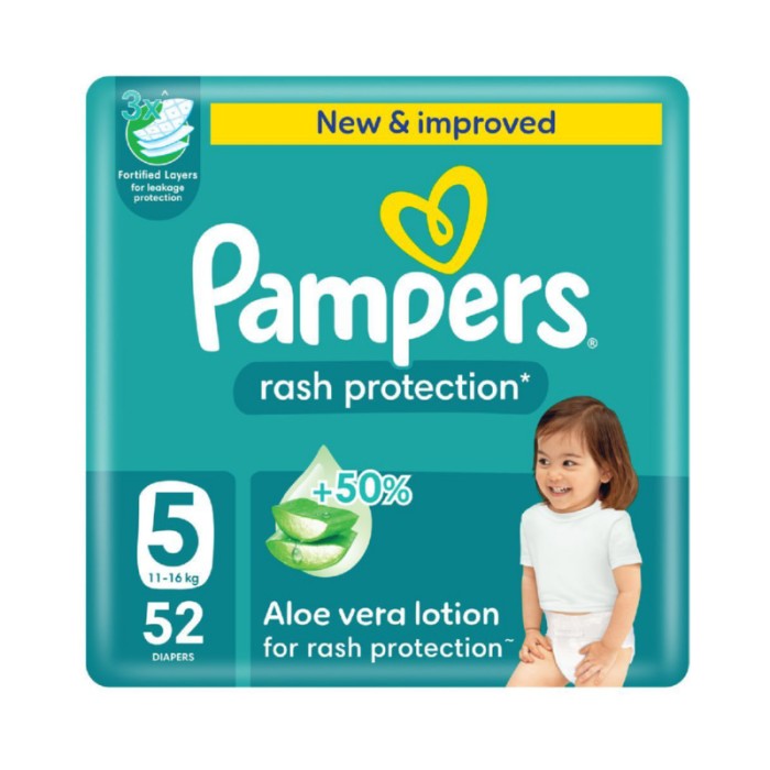 Pampers Rash Protection Taped Diapers - Size 5 - 11 - 16 kg - 52 Pcs