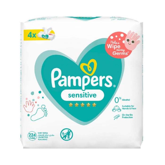 Pampers Sensitive Protect Baby Wipes for Hands and Face, 4 Packs, 224 Count