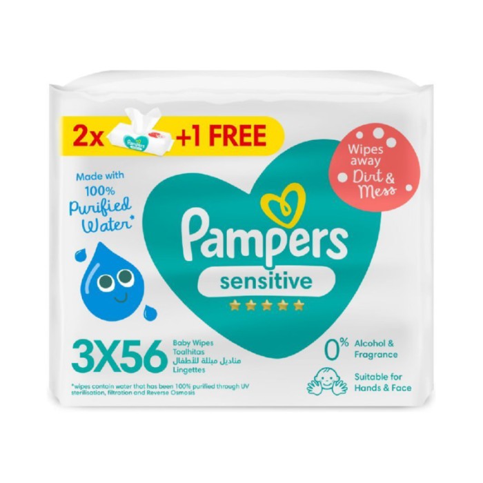 Pampers Sensitive Protect Baby Wipes for Hands & Face, 2+1 Packs, 168 Count