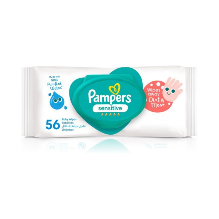 Pampers Sensitive Protect Baby Wipes, Made with 100% Purified Water, 56 Wipe Count
