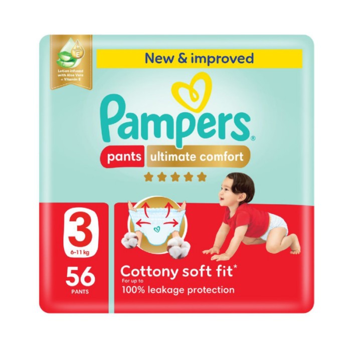 Pampers Ultimate Comfort Diapers Pants With Aloe Vera And Vitamin E - Size 3 - 6 - 11kg - 56 Pcs