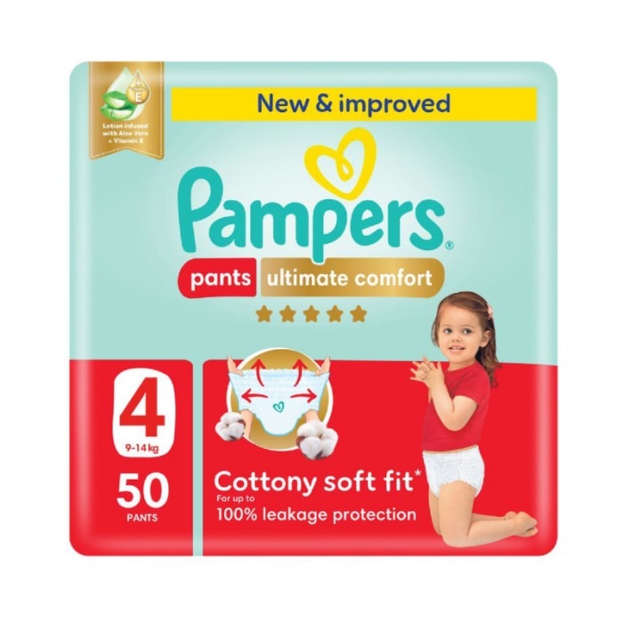 Pampers Ultimate Comfort Diapers Pants With Aloe Vera And Vitamin E - Size 4 - 9 - 14kg - 50 Pcs