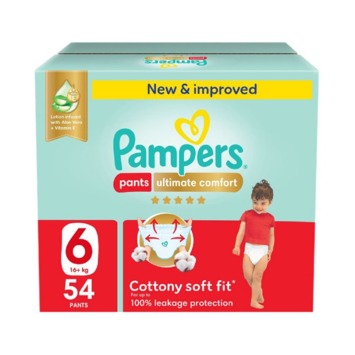 Pampers Ultimate Comfort Diapers Pants With Aloe Vera And Vitamin E - Size 6 - 16 - 21kg - 54 Pcs