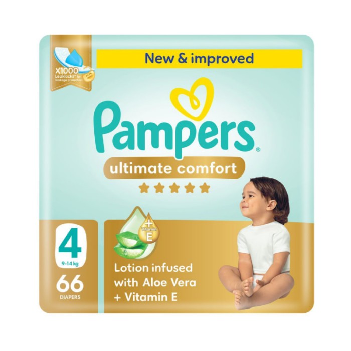 Pampers Ultimate Comfort Taped Diapers - Giant Pack - Size 4 - 9 - 14 kg - 66 Pcs