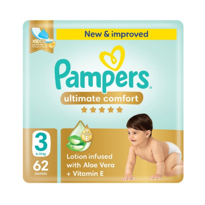Pampers Ultimate Comfort Taped Diapers - Mega Pack - Size 3 - 6 - 10 kg - 62 Pcs