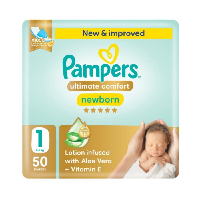 Pampers Ultimate Comfort Taped Diapers - Size 1 - 2 - 5 kg - 50 Pcs