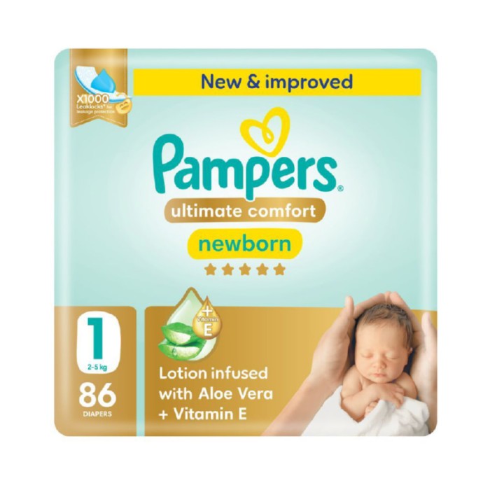 Pampers Ultimate Comfort Taped Diapers - Size 1 - 2 - 5 kg - 86 Pcs