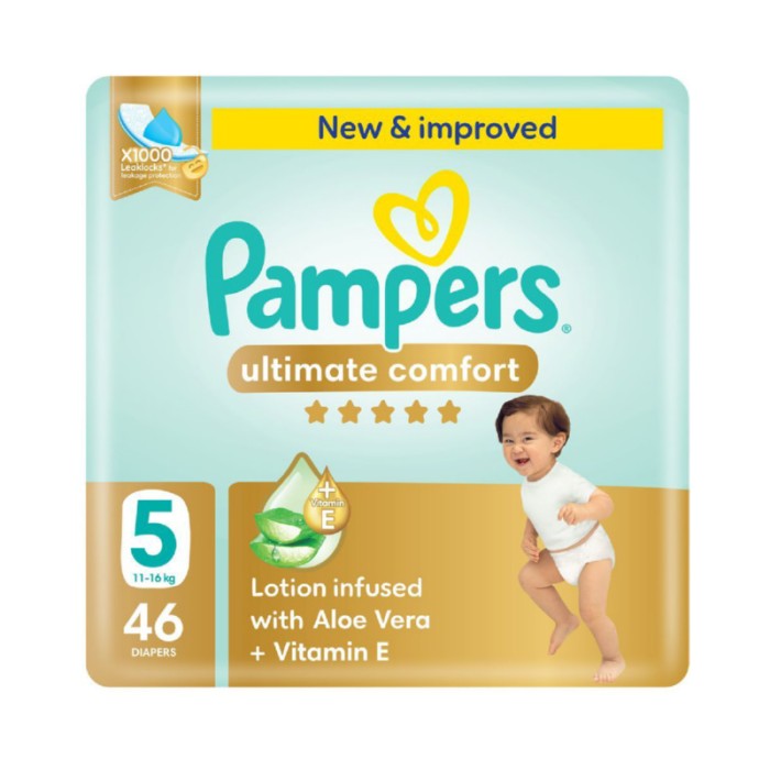 Pampers Ultimate Comfort Taped Diapers - Size 5 - 11 - 16 kg - 46 Pcs