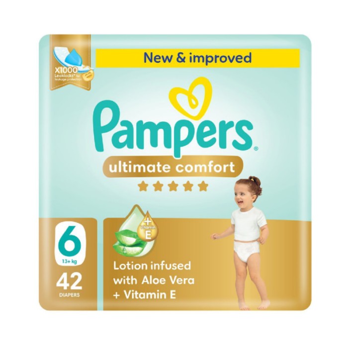 Pampers Ultimate Comfort Taped Diapers - Size 6 - 13+ kg - 42 Pcs