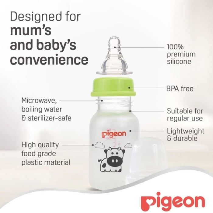 Pigeon Decorated Plastic Cow Bottle 120ml Animals