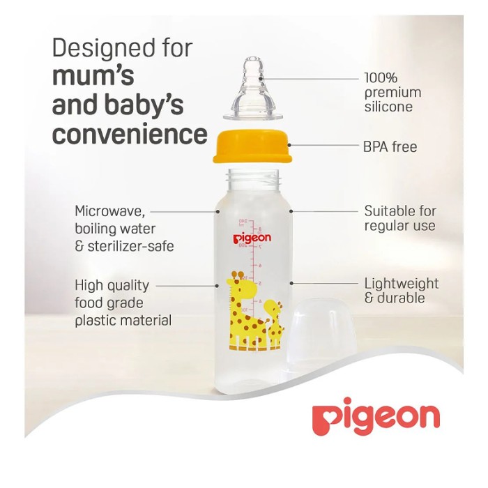 Pigeon Decorated Plastic Giraffee Bottle 240ml Animals
