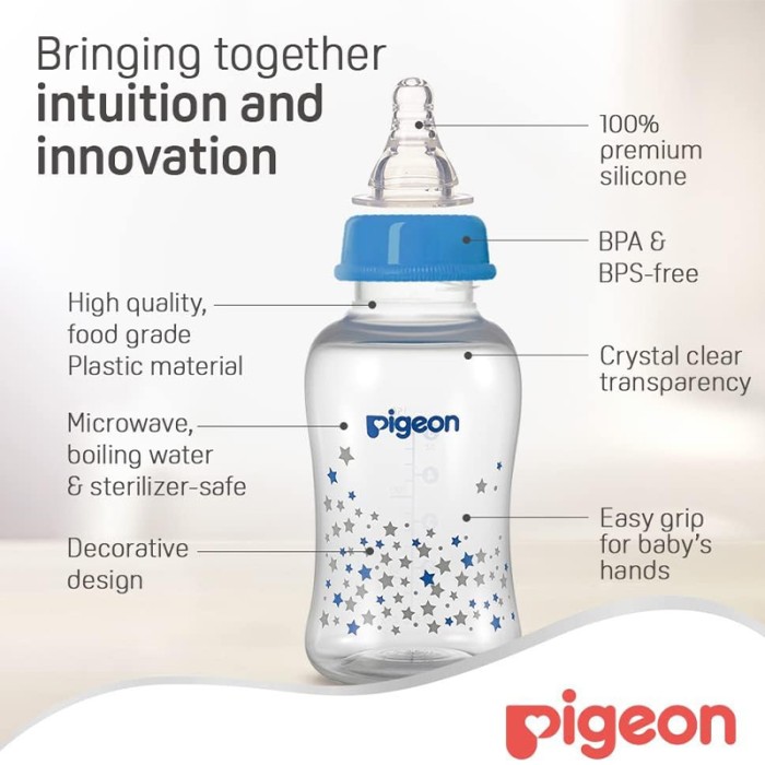 Pigeon Flexible Streamline Plastic Blue Bottle Decorated 150ml