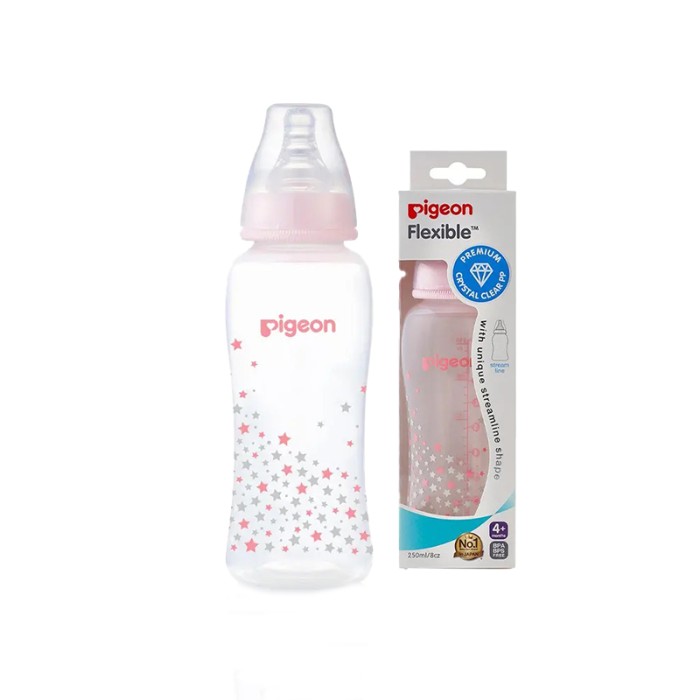 Pigeon Flexible Streamline Plastic Pink Bottle Decorated 250ml