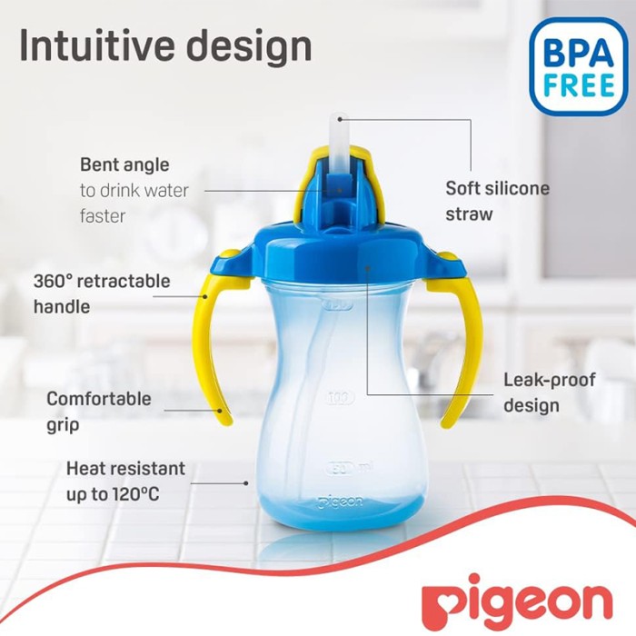 Pigeon Petite Straw Bottle blue Hanging Type 150ml