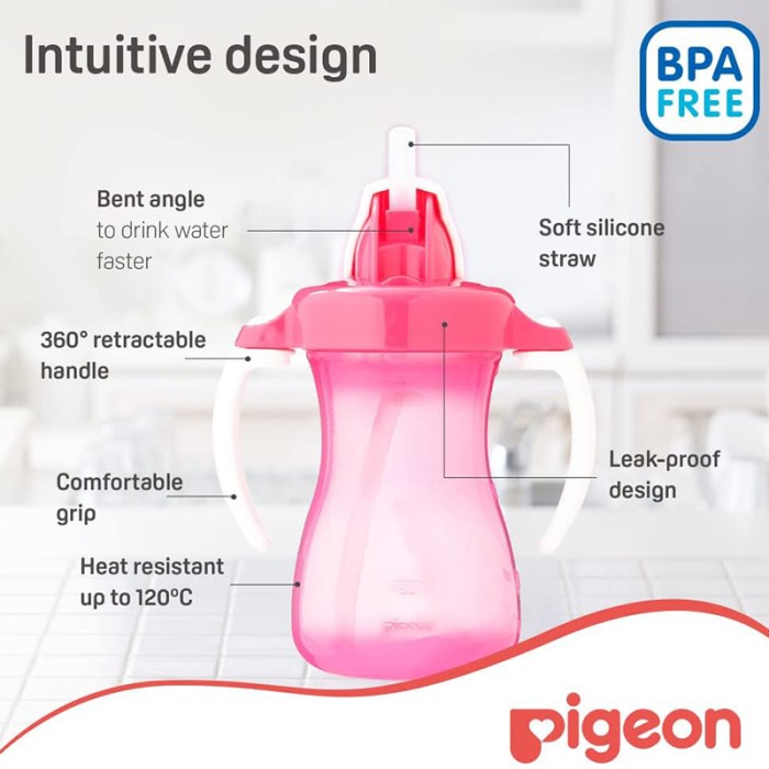 Pigeon Petite Straw Bottle Pink Hanging Type 150ml