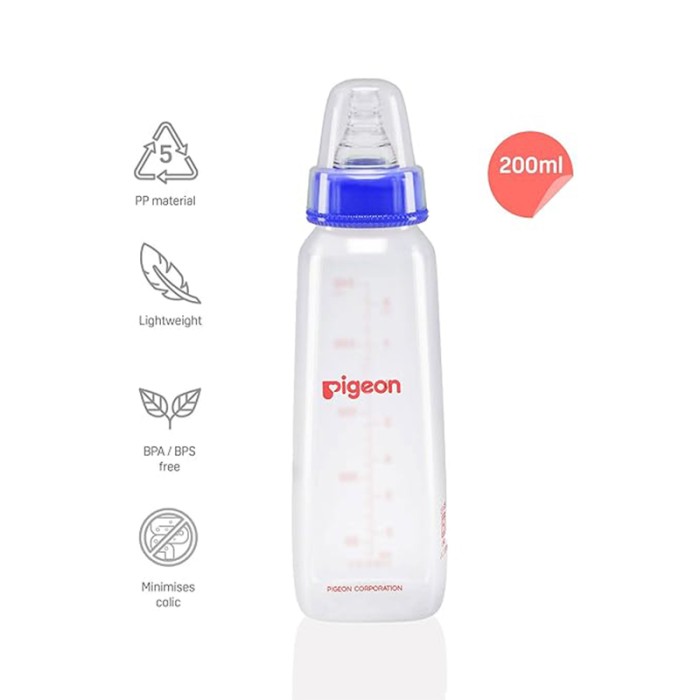 Pigeon Plastic Feeding Blue Bottle 200ml Transparent Cap