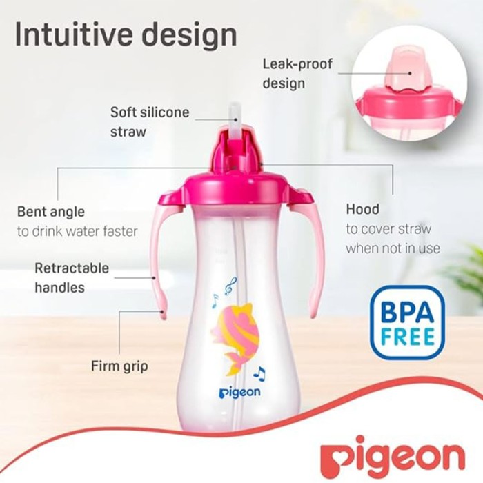 Pigeon Tall Straw Bottle Pink