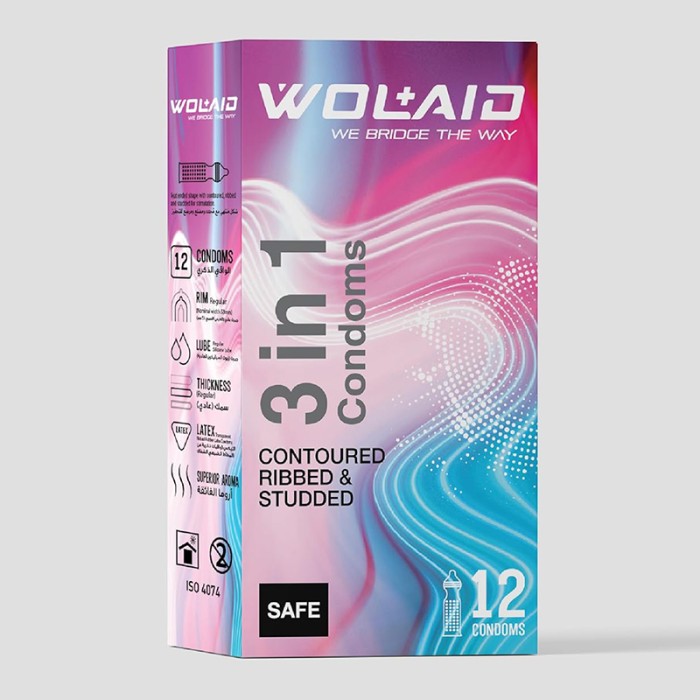 WOLAID 3 In 1 Condoms 12Pcs