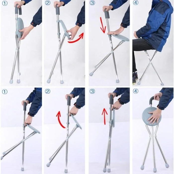 WOLAID Folding Seat Cane With Comfortable Round Handle