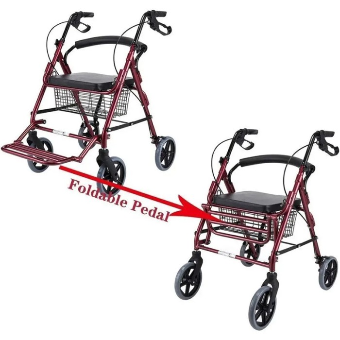 WOLAID Rollator Aid Elderly Folding Walker With Seat