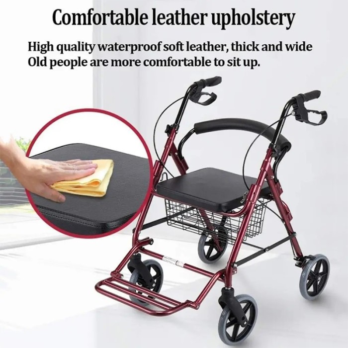 WOLAID Rollator Aid Elderly Folding Walker With Seat