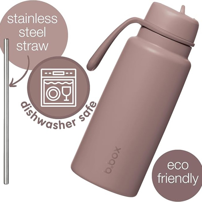 b.box 1L Insulated Flip Top Bottle, Triple Wall Stainless Steel, Cold up to 46hrs, Berry Smoothie