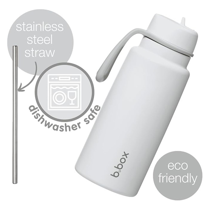 b.box 1L Insulated Flip Top Bottle, Triple Wall Stainless Steel, Cold up to 46hrs, White Out