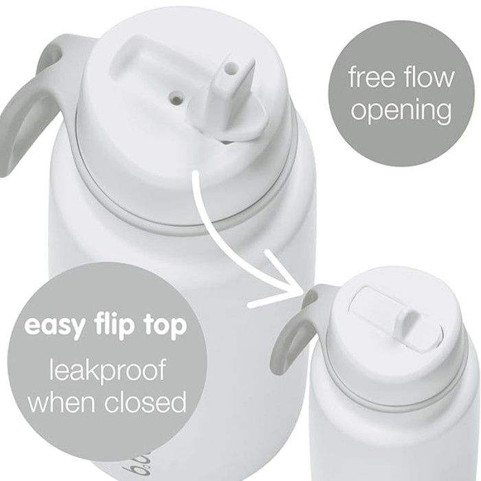 b.box 1L Insulated Flip Top Bottle, Triple Wall Stainless Steel, Cold up to 46hrs, White Out