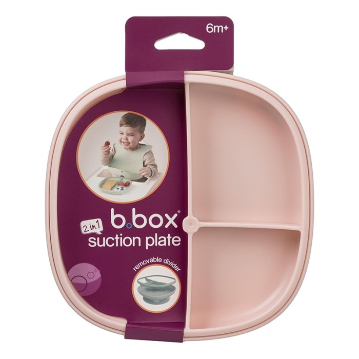 b.box 2 in 1 Suction Plate, Strong Suction Base, Removable Divider, Blush