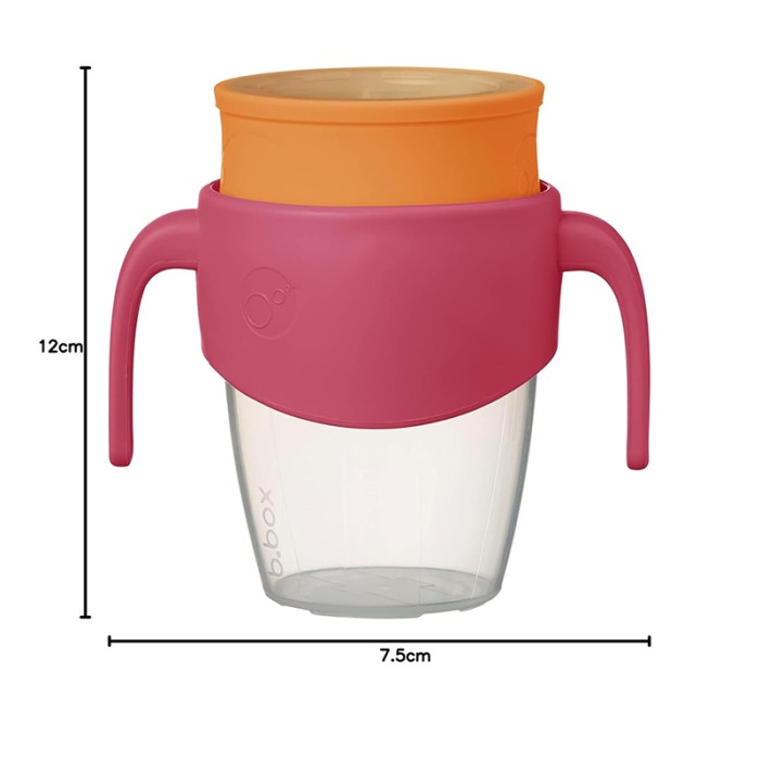 b.box 360 Cup with Silicone Drinking Rim, Strawberry Shake Pink Orange 250ml
