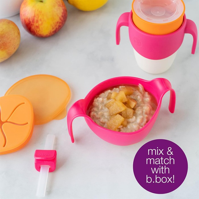 b.box 360 Cup with Silicone Drinking Rim, Strawberry Shake Pink Orange 250ml