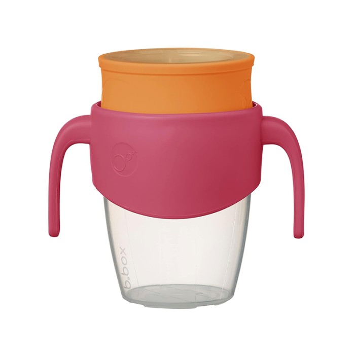 b.box 360 Cup with Silicone Drinking Rim, Strawberry Shake Pink Orange 250ml