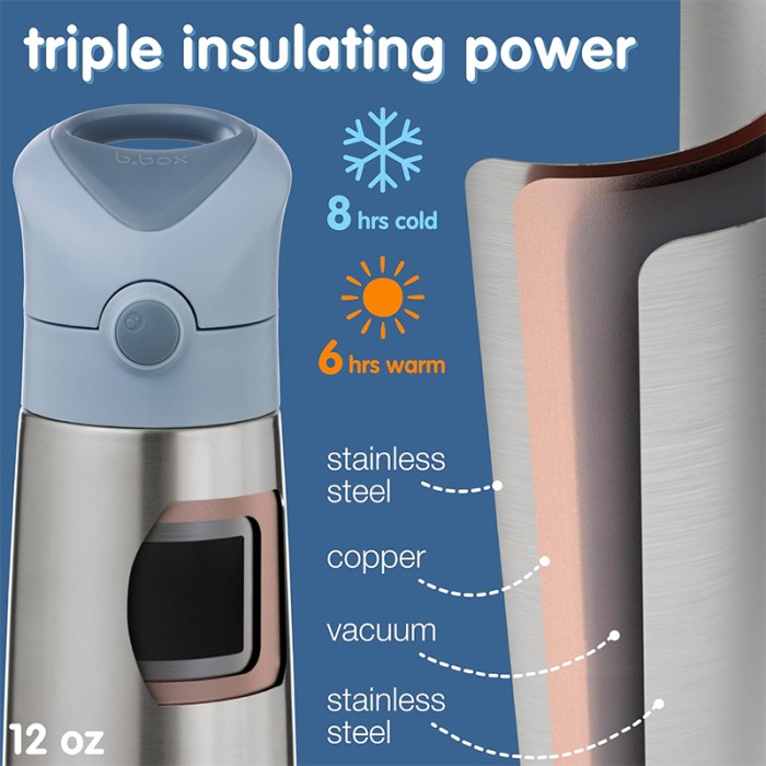 b.box Insulated Drink Bottle, Stainless Steel, Cold 8hrs/Warm 6hrs, Lilac Pop 350ml