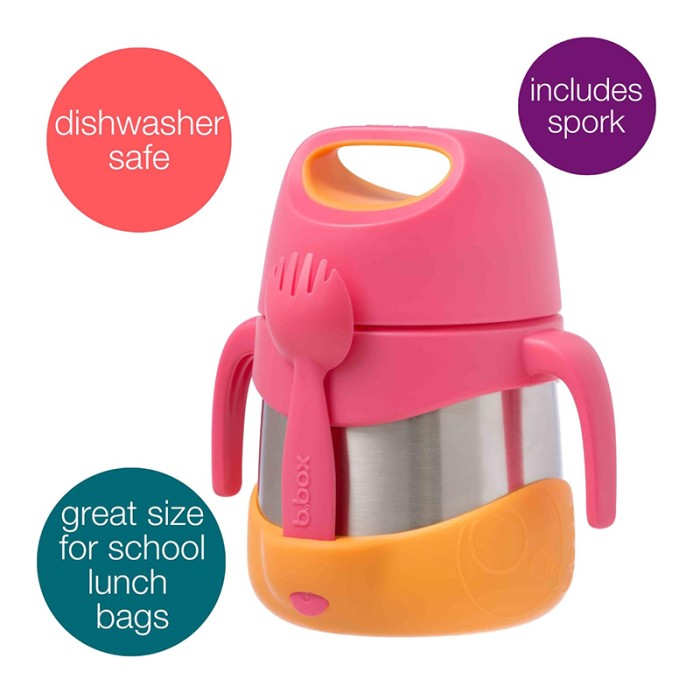 b.box Insulated Food Jar, Cold up to 7hrs/Warm up to 5hrs, Strawberry Shake Pink Orange 335 ml