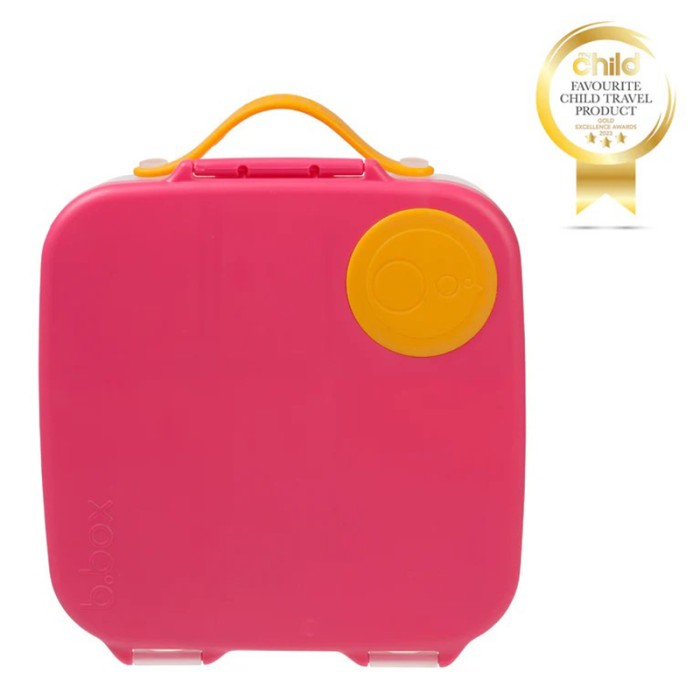 b.box Lunchbox, Large Bento with 4 Compartments, Cold Pack, Strawberry Shake Pink Orange 1L