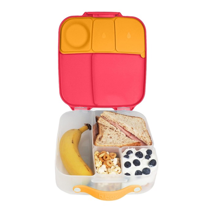 b.box Lunchbox, Large Bento with 4 Compartments, Cold Pack, Strawberry Shake Pink Orange 1L
